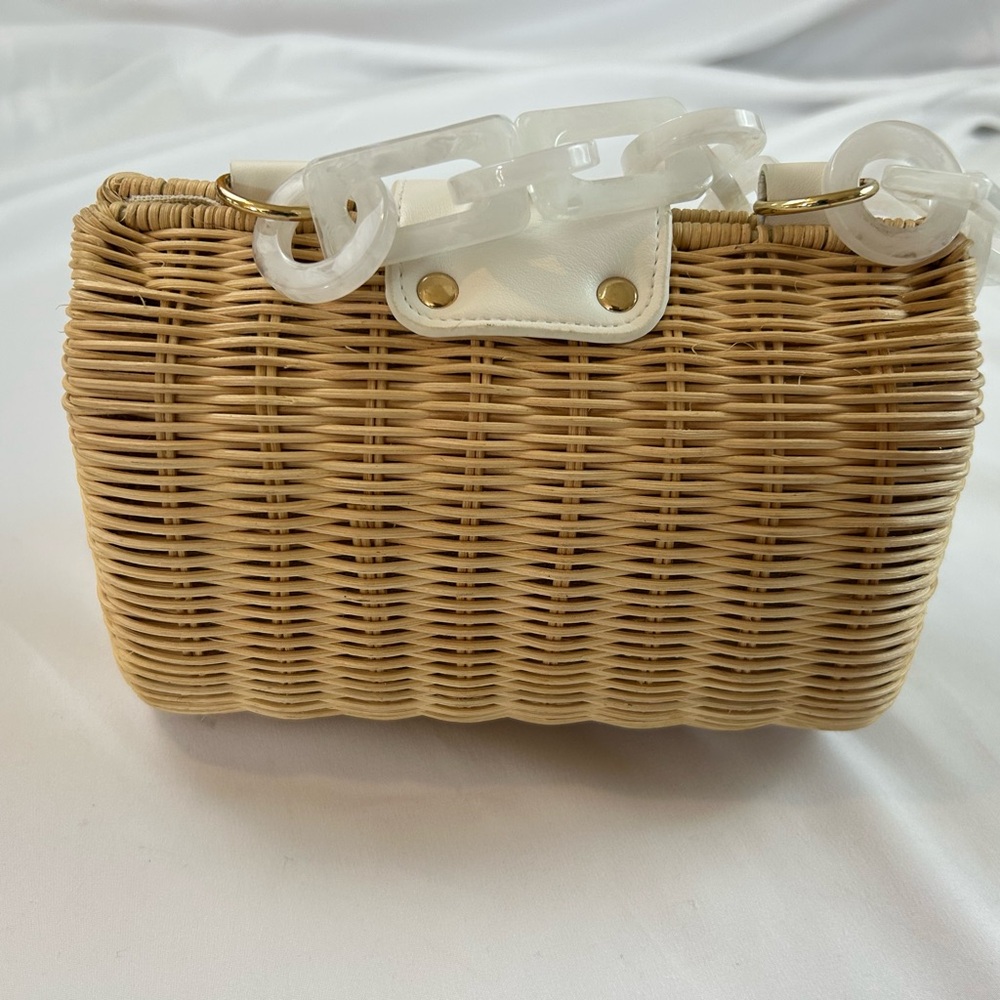 BTB Los Angeles Wicker Basket Bag Chunky Acrylic Chain Summer Purse - Picture 3 of 5